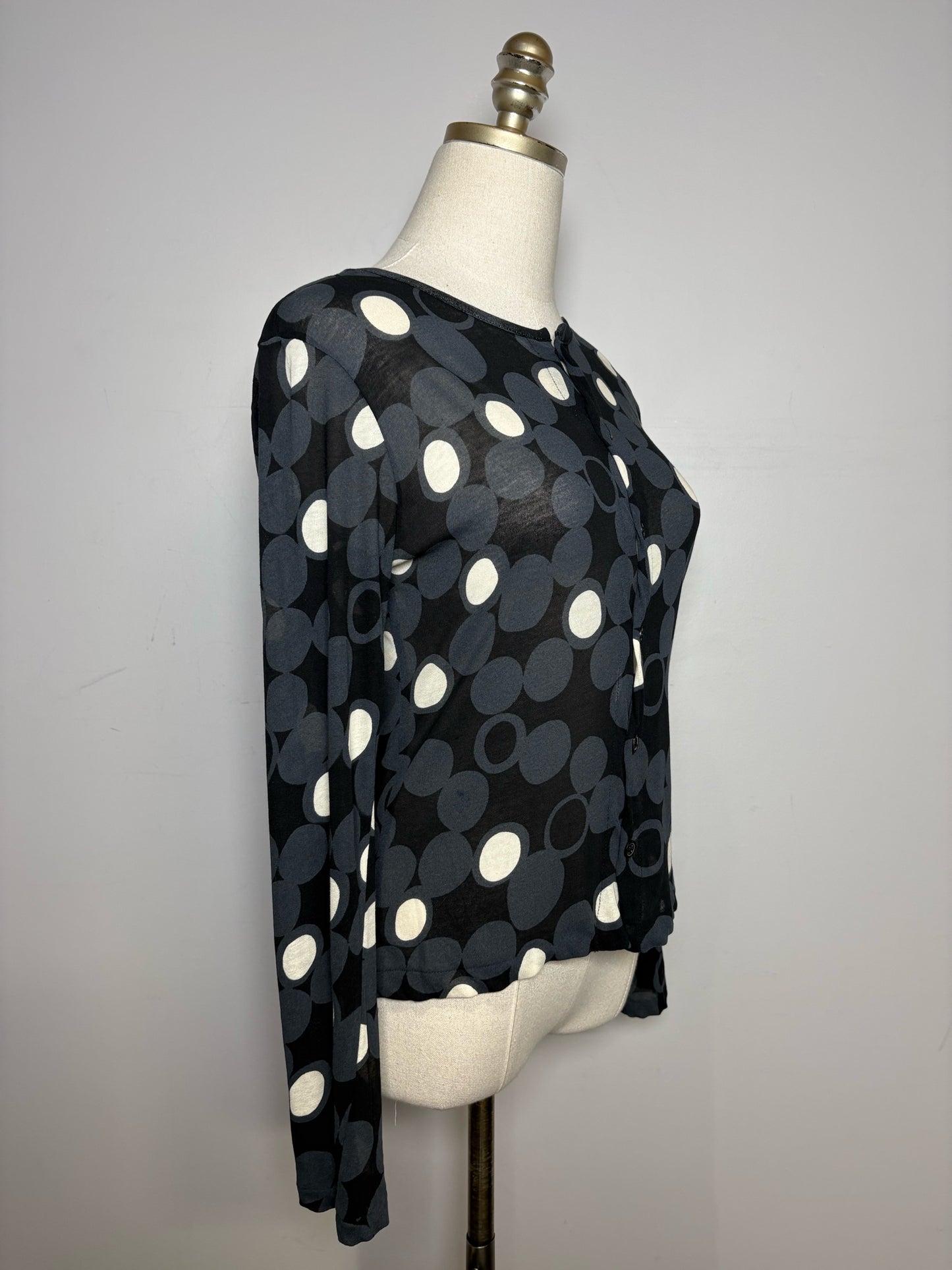 Women Size 3 (M, US) Yohji Yamamoto Black, Charcoal, Ivory Dot Button-down Top