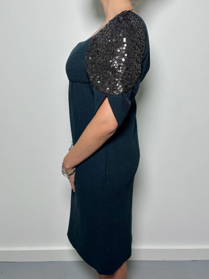 Chanel Cocktail Sequins Sleeves Sheath Black Dress, Sz S