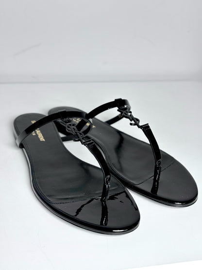W Shoe Size 41 (11 US) Saint Laurent Black Patent Leather Logo NWT Sandals