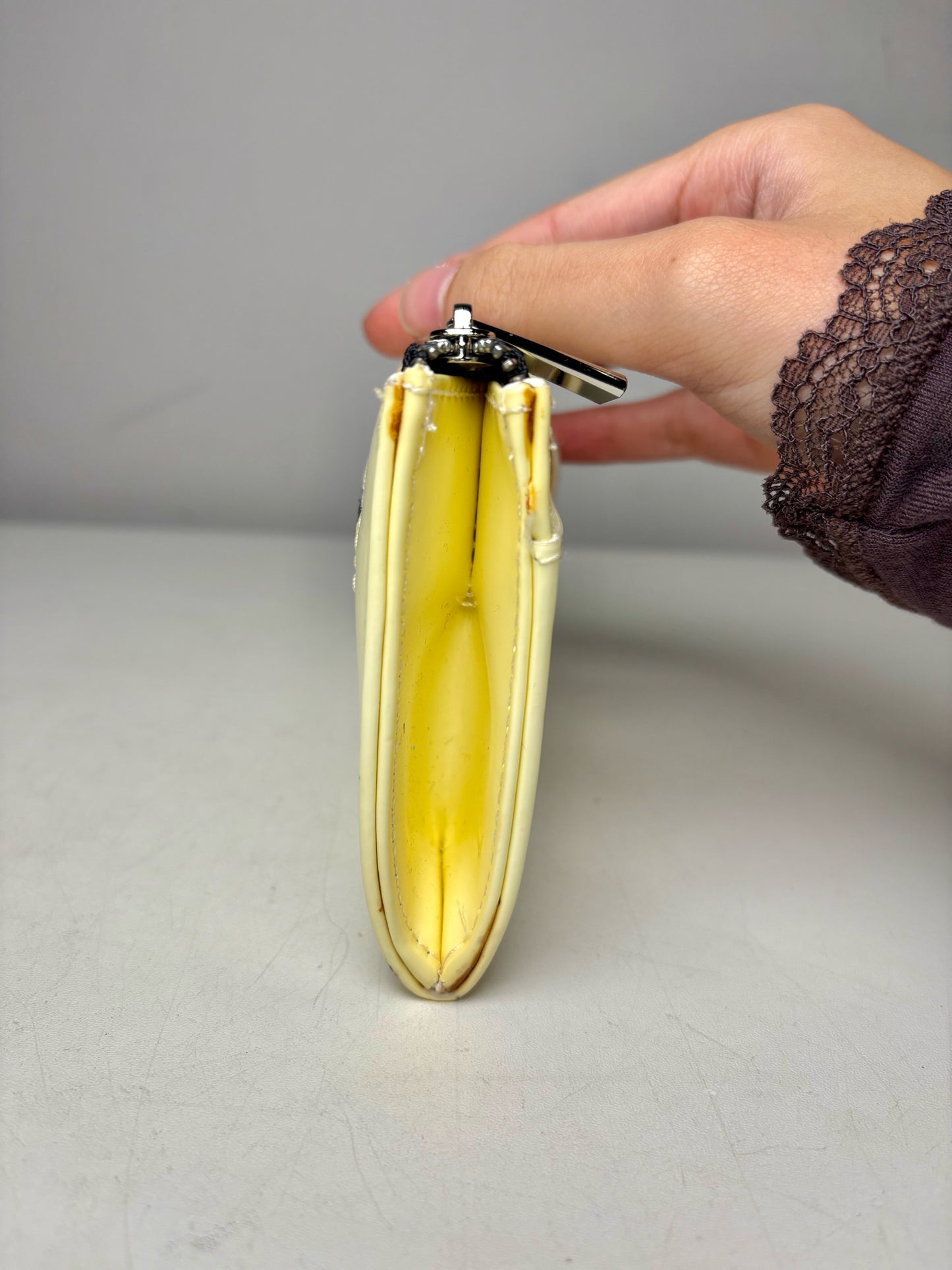 Lafayette 148 Solid Patent Leather Pre-owned Pale Yellow Clutch Purse
