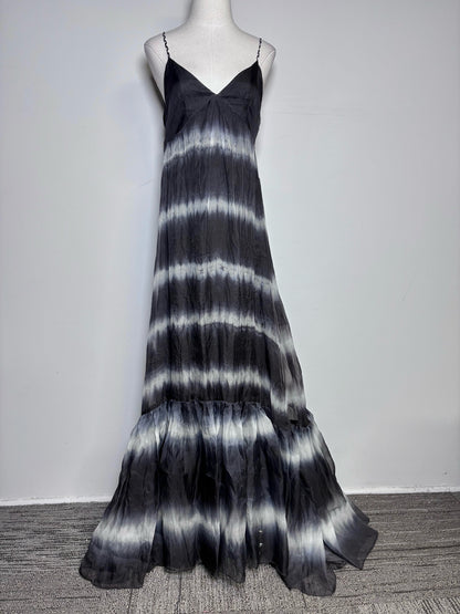Women Size 2 Diane Von Furstenberg Black/White Tie-dyed 100% Silk Dress