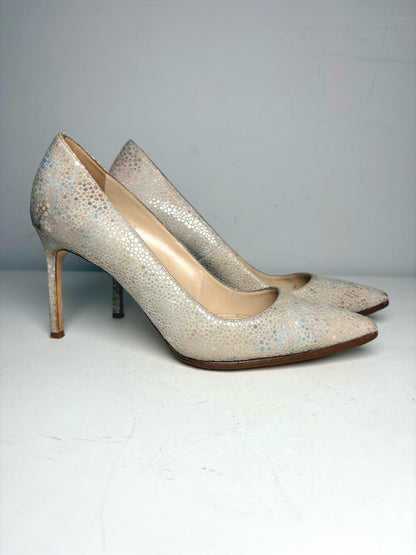 W Shoe Size 38 Manolo Blahnik Bone Snakeskin Effect Pre-owned Heels