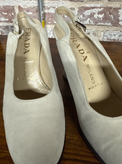 W Shoe Size 38 (8.5 US) Prada Bone/Cream Suede Curved Block Heel