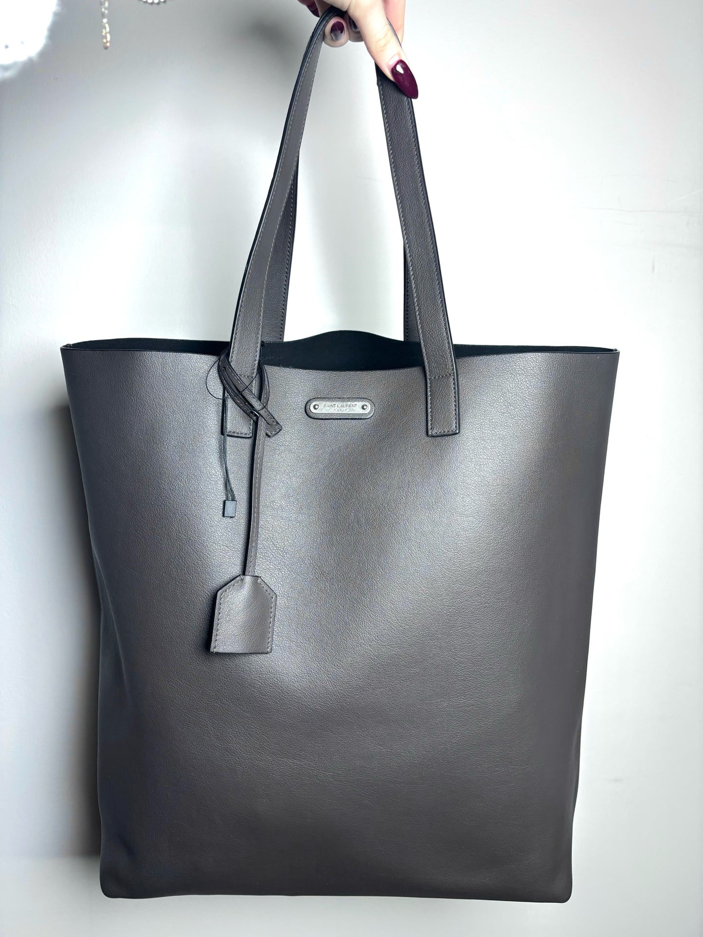 Yves Saint Laurent Dark Grey North-South Shopping Tote w/Tassel