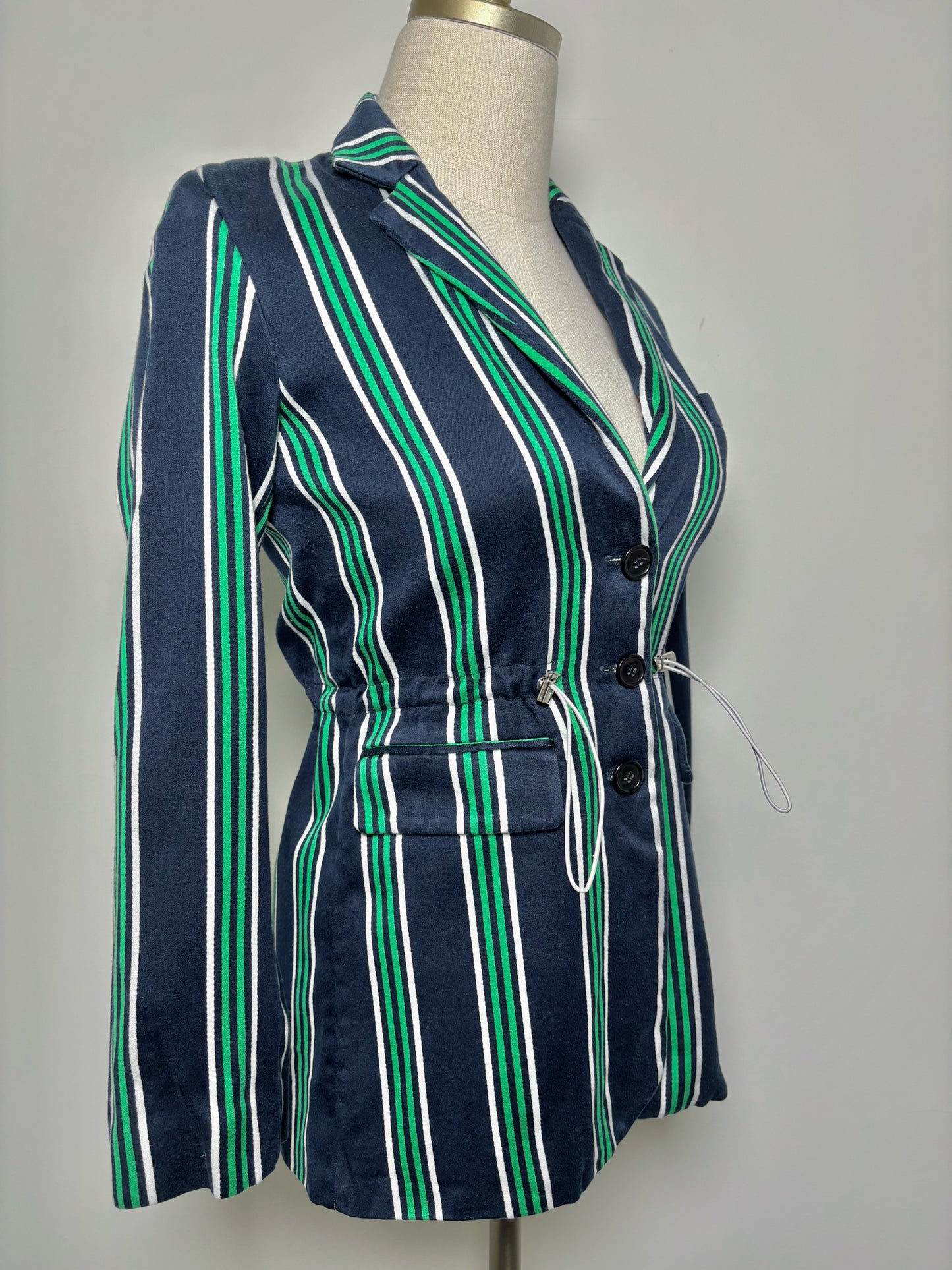 Women Size 34 victoria/tomas Blue, Green, White Stripe Blazer