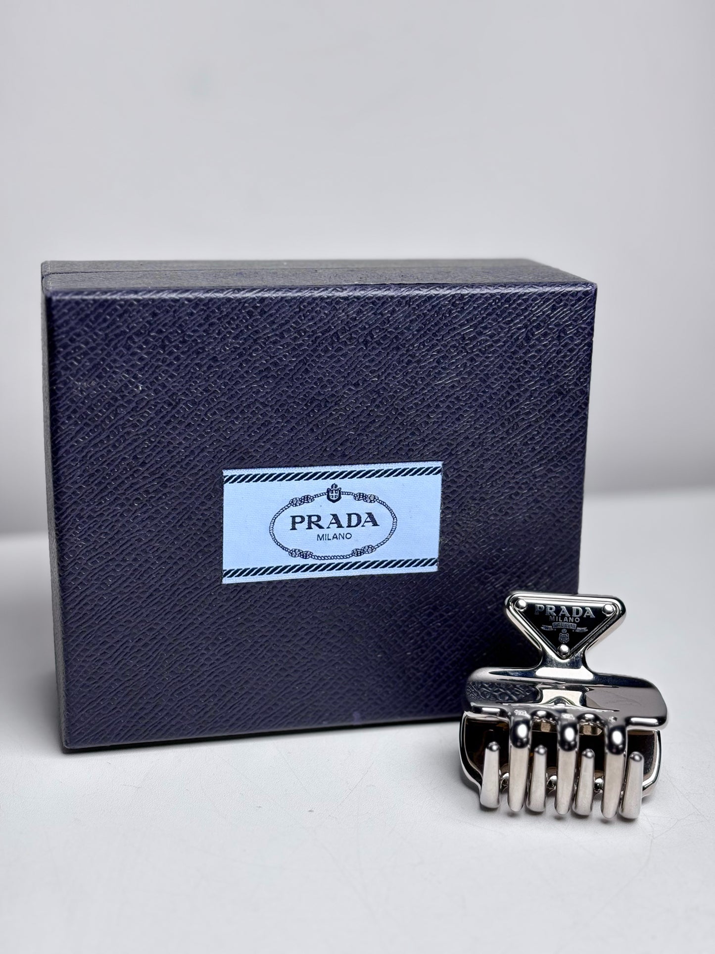 Prada NWT Metal Hair Clip Silver Hair Pre-owned Accessory