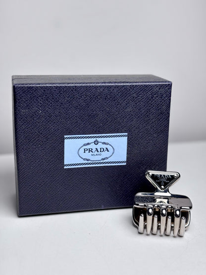 Prada NWT Metal Hair Clip Silver Hair Pre-owned Accessory