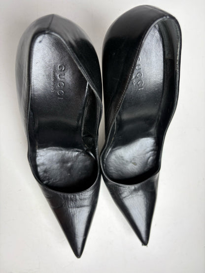 W Shoe Size 6.5 Gucci Black Leather Horn/Tortoise Pre-owned Heels