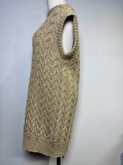 Women Size M (Est.) Max Mara Metallic Gold Cable-Knit Mid-Length Sweater Dress