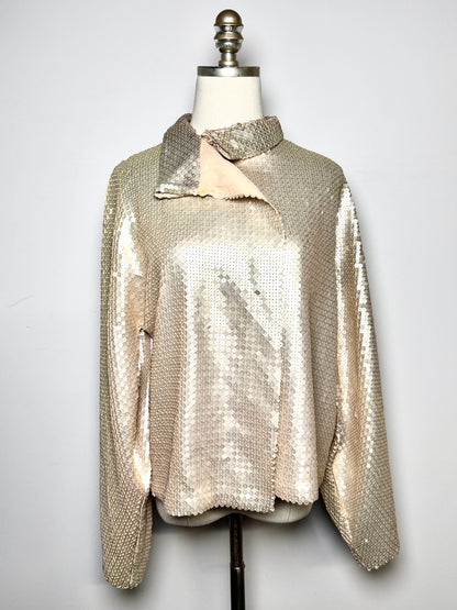Women Size 8 Genny Pale Pink Sequins Silk Pre-owned Jacket