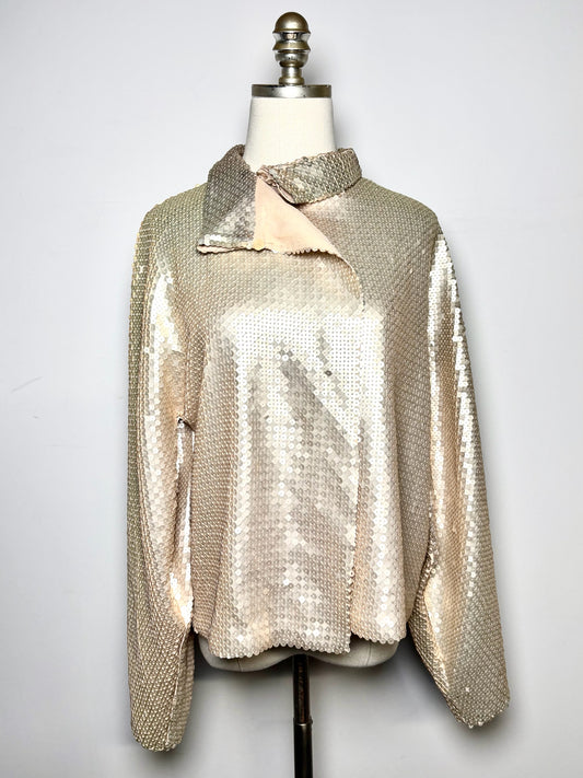 Women Size 8 Genny Pale Pink Sequins Silk Pre-owned Jacket