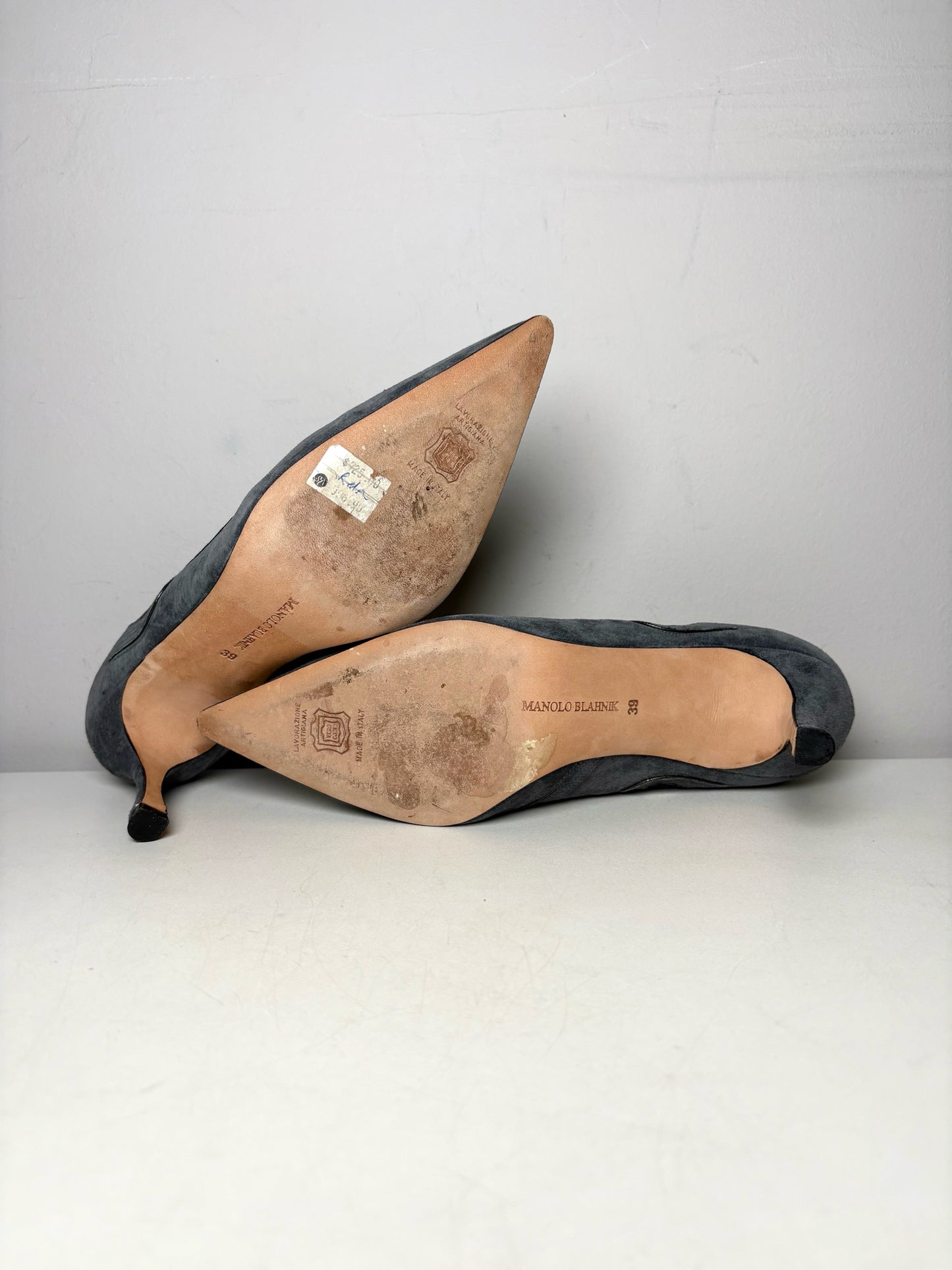 W Shoe Size 39 Manolo Blahnik Rela Grey Suede Pre-owned Pump