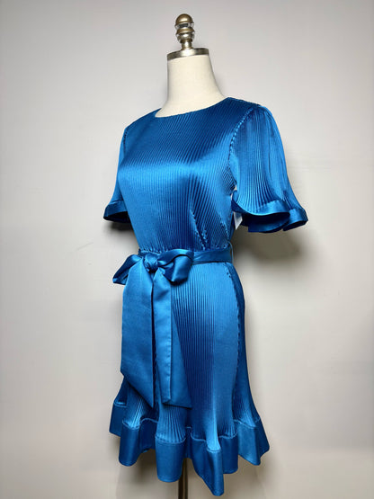 Women Size 4 Milly Blue Plisse/Pleated Polyester Women's NWT Dress