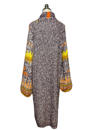 Women's Size M/L Free People Brown Orange Yellow Chunky Knit Pre-Owned Long Cardigan Sweater