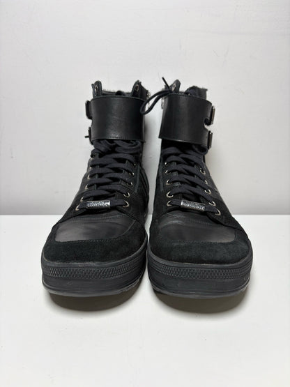 Men Shoe Size US 10 Versace Collection Black Leather & Nylon Pre-Owned High-Top Sneakers