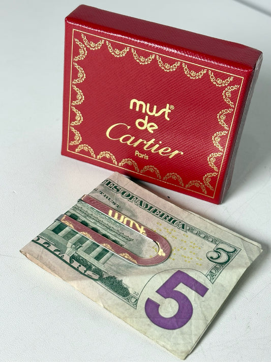 Men's Vintage Cartier Sterling Silver, Wood Inlay De Santos Money Clip