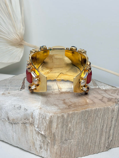 Gilden Metal Pucci Multi Jewelry Stones Cuff Bracelet