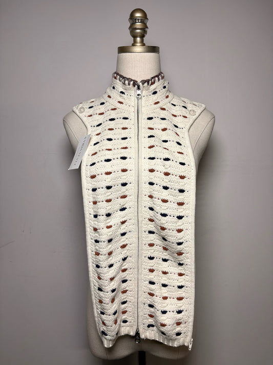 Women's One Size Veronica Beard Ivory Striped Linen Cotton Knit Pre-Owned Dickey Insert