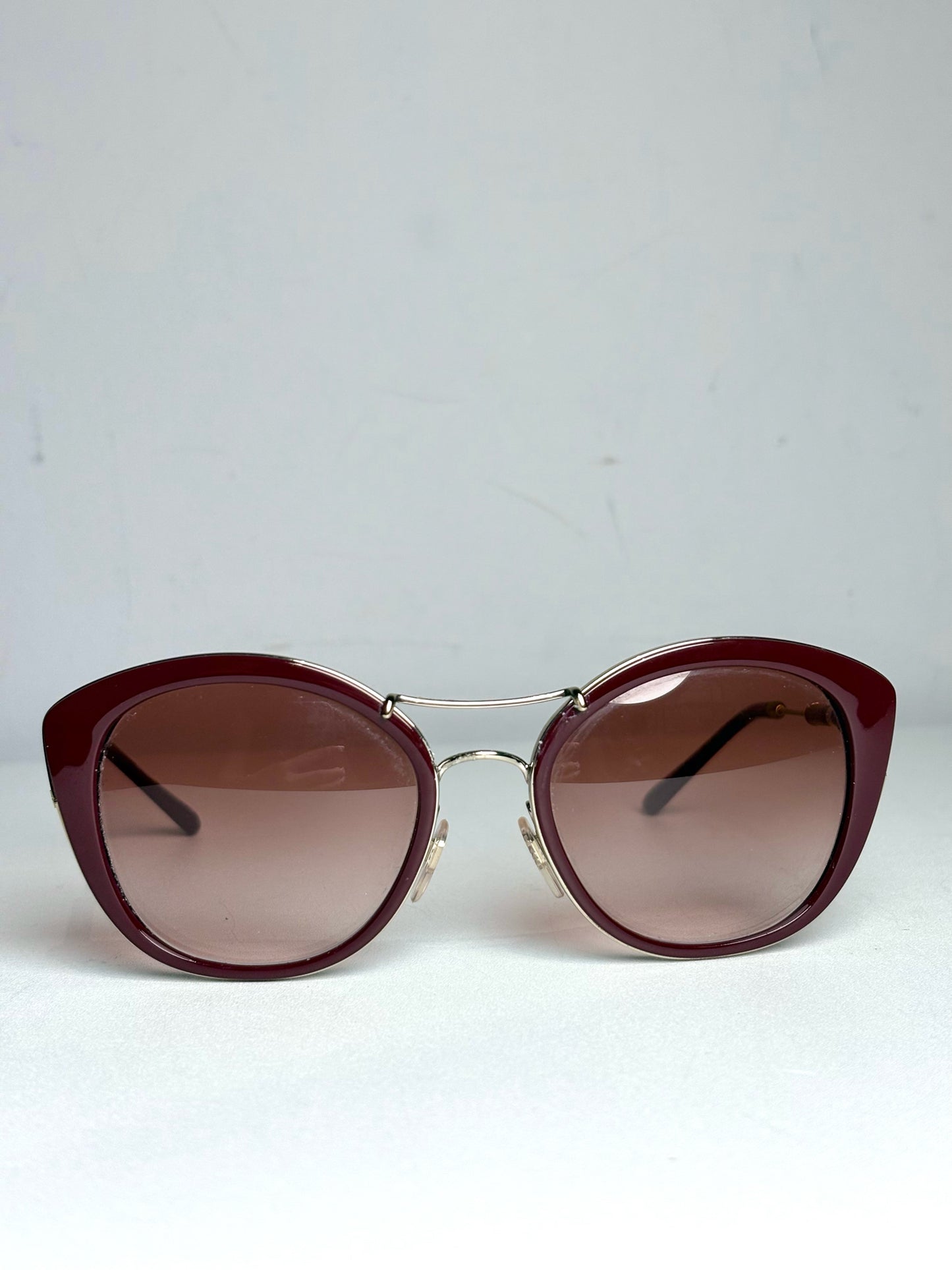 Burberry B4251-Q Cat Eye Women's Pre-owned Burgundy Acetate, Metal Sunglasses