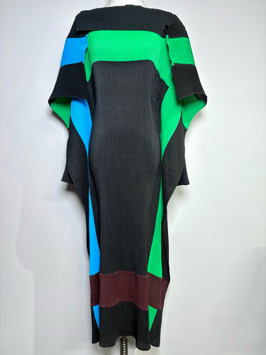Women Size S Issey Miyake Multi-Color Colorblock Vintage Pleats Midi Dress