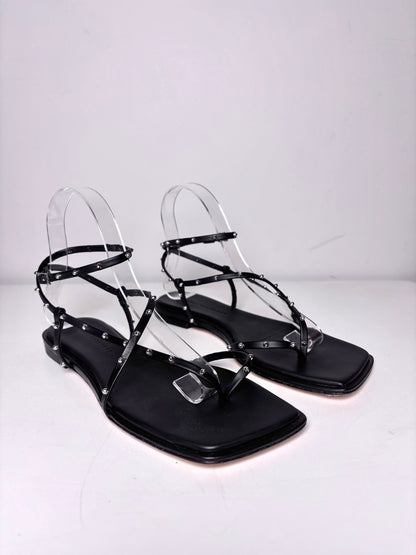 W Shoe Size 7.5 Freda Salvador Black Leather Alexia Pre-owned, NWT Sandals