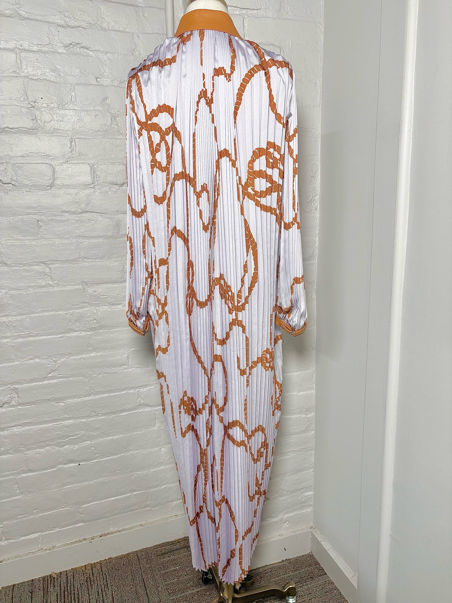 Women Size S Lafayette 148 Lavender, Tan Print Pre-owned Midi Pleated Dress