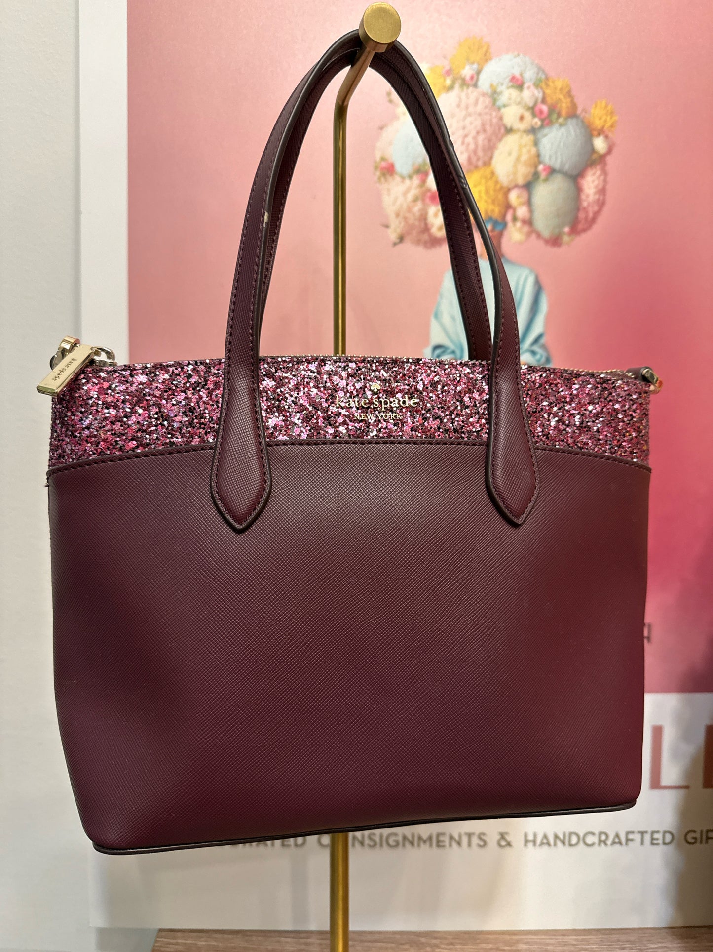 Kate Spade New York Solid w/Glitter Saffiano Leather Satchel Bag