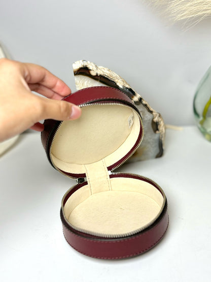 Burgundy Tory Burch Solid Leather Jewelry Case