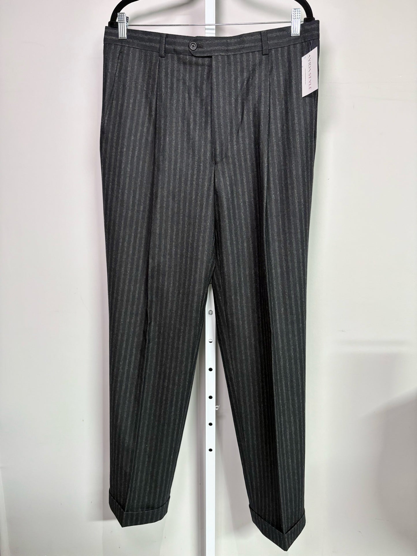 Burberry Black, Charcoal 100% Wool Striped Men's 42L Suit