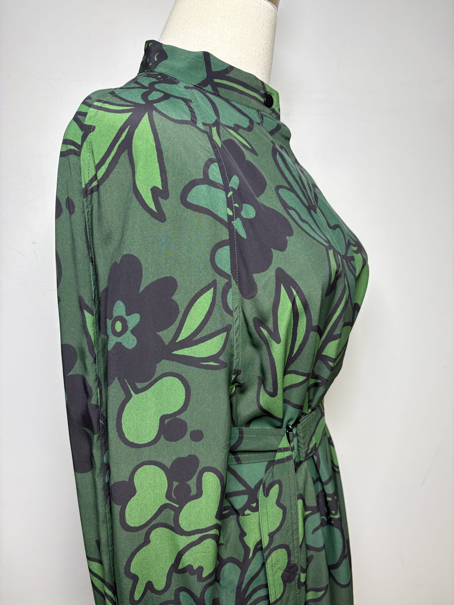 Women Size 40 Christian Wijnants Dark Green Black Floral Rayon Pre-Owned Maxi Shirt Dress