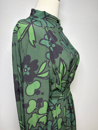 Women Size 40 Christian Wijnants Dark Green Black Floral Rayon Pre-Owned Maxi Shirt Dress