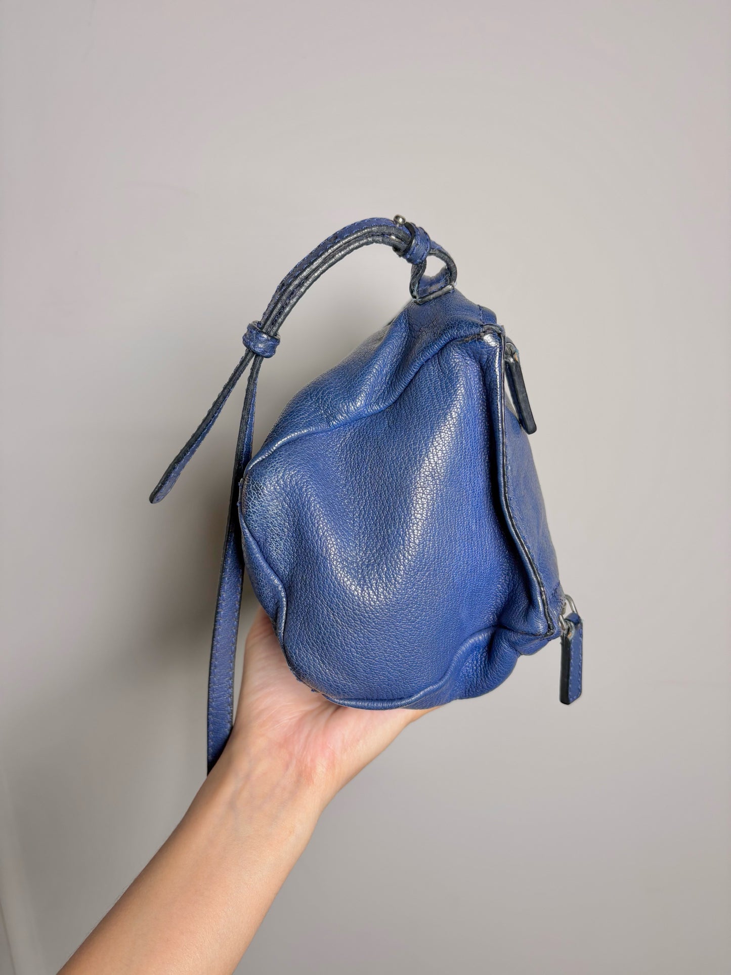 Givenchy "Pandora" Blue Pebble Leather Mini Purse
