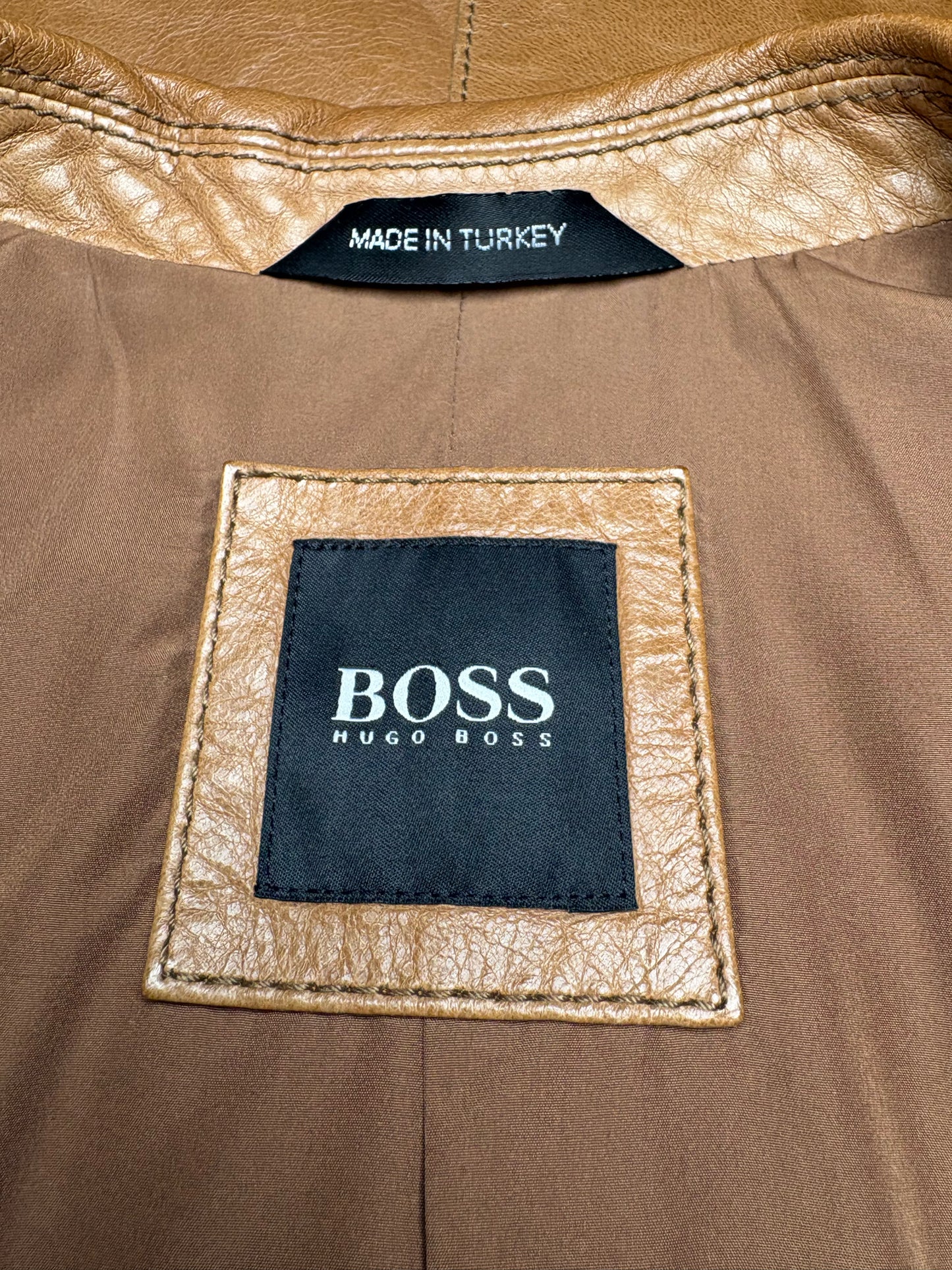 Men Size 40 (L) BOSS Hugo Boss Camel Leather Pre-Owned Blazer Jacket