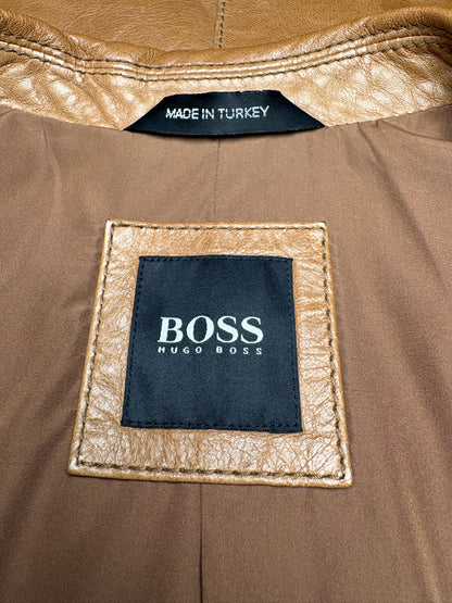 Men Size 40 (L) BOSS Hugo Boss Camel Leather Pre-Owned Blazer Jacket
