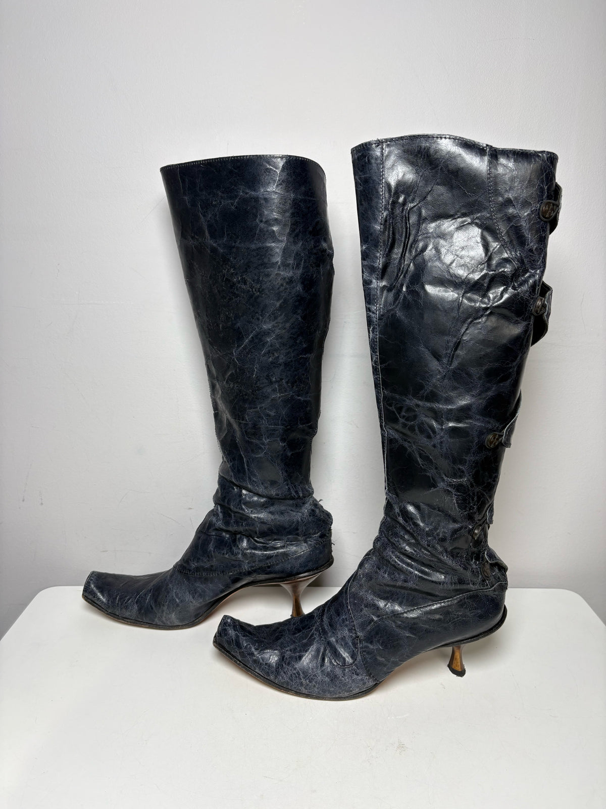 Women's Shoe Size 39 Cydwoq Kappa Deep Navy Leather Rare Pre-Owned Knee-High Boots