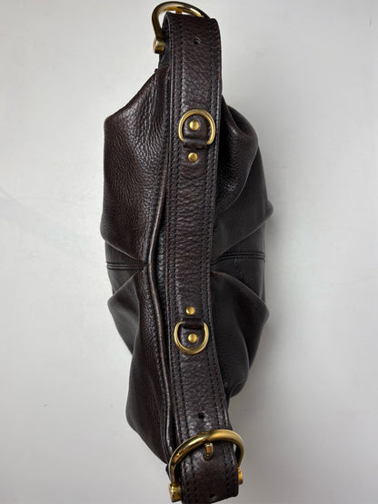Women's Burberry Malika Vintage Dark Brown Leather Small Pre-Owned Hobo Shoulder Bag