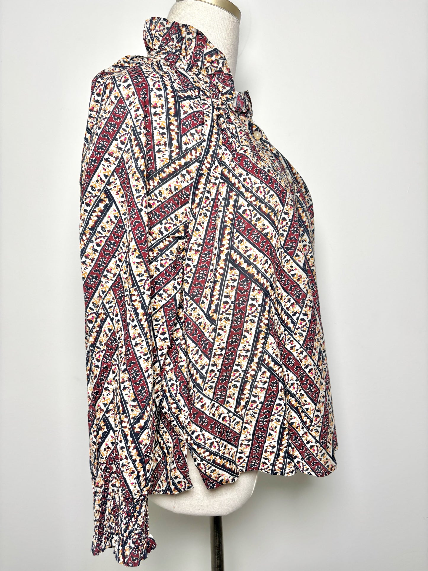 Women Size L Veronica Beard Burgundy Abstract Print Cotton Blouse