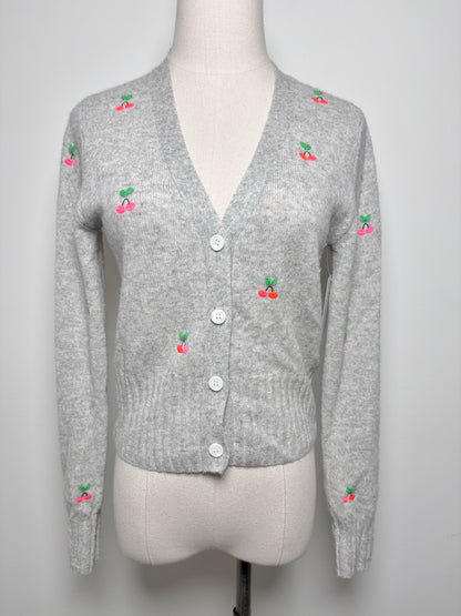 Women Size XS Brodie Gray Embroidered Cherries Cashmere Sweater