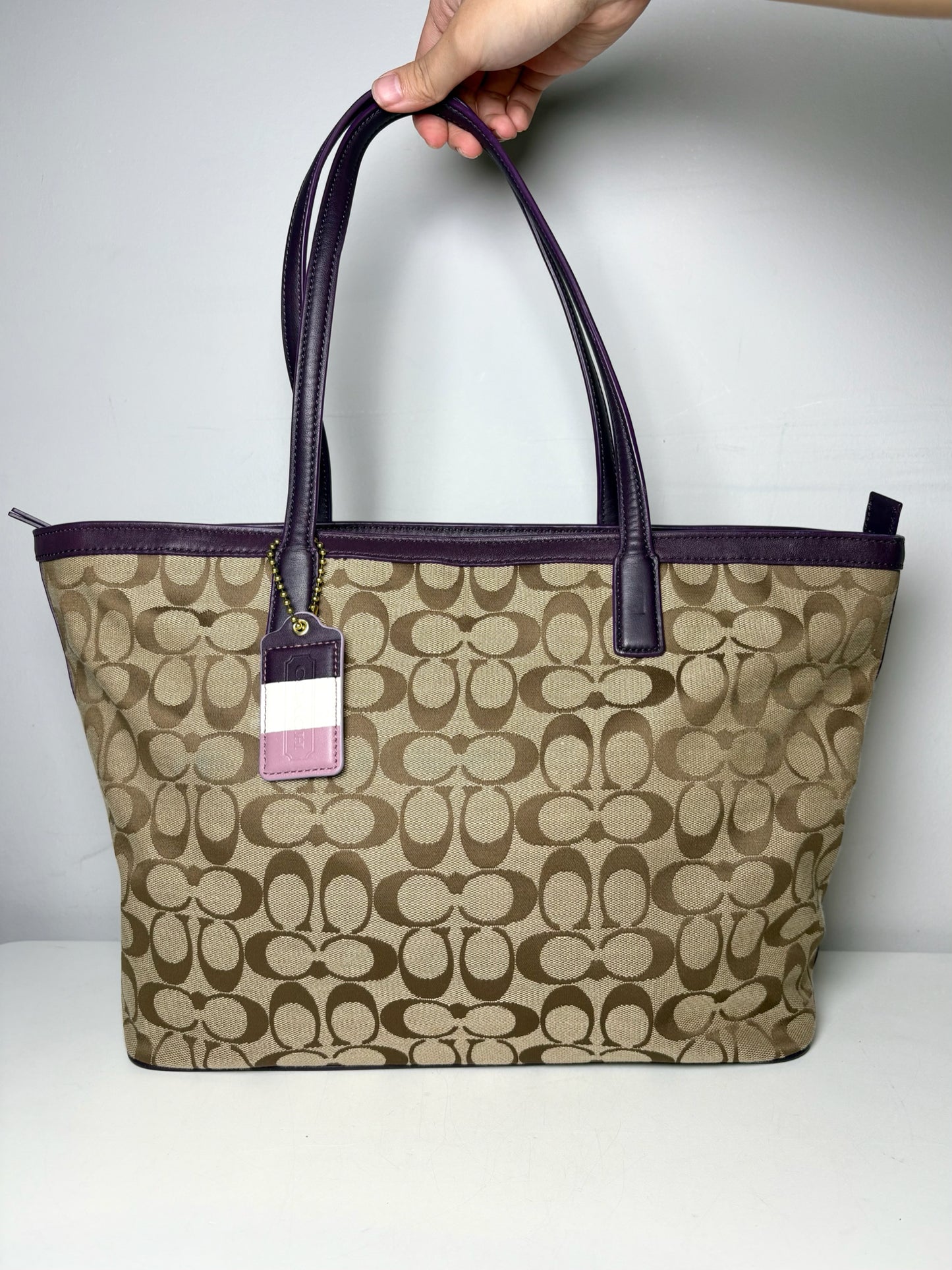 Coach Leather Trim Pre-owned Logo Canvas, Leather Tote Bag