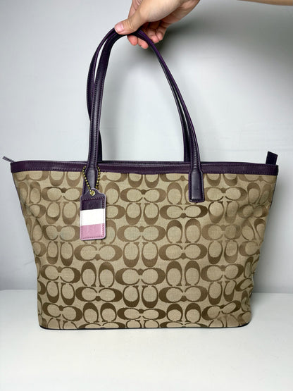 Coach Leather Trim Pre-owned Logo Canvas, Leather Tote Bag