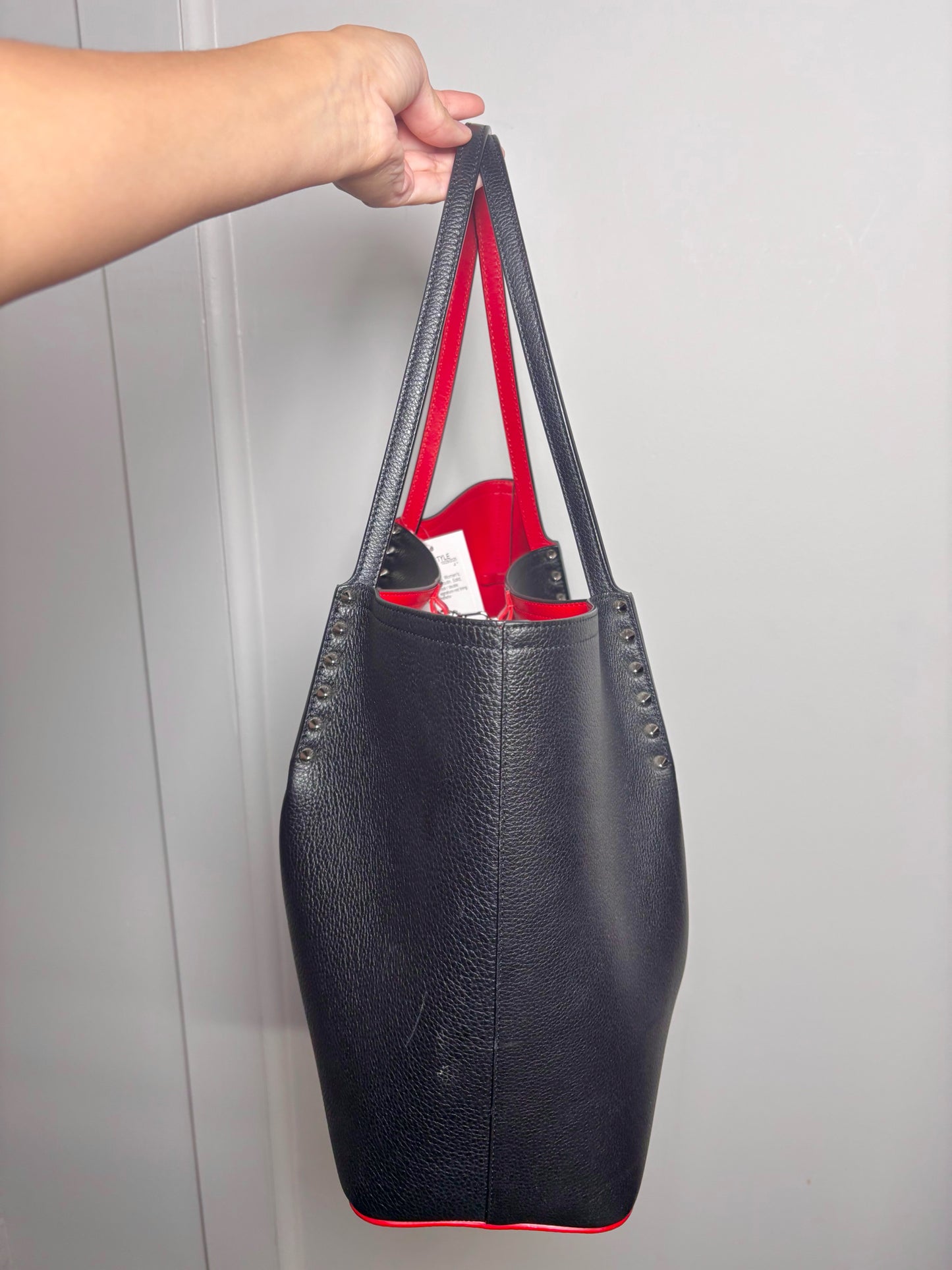 Christian Louboutin Solid Leather Black Cabana Studded Tote Bag