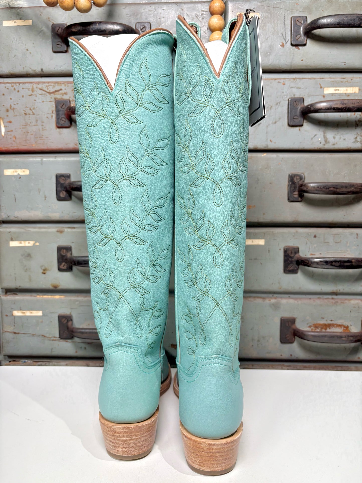 W Shoe Size 7.5 Lucchese Turquoise/Sage Vamp Leather Western Boots