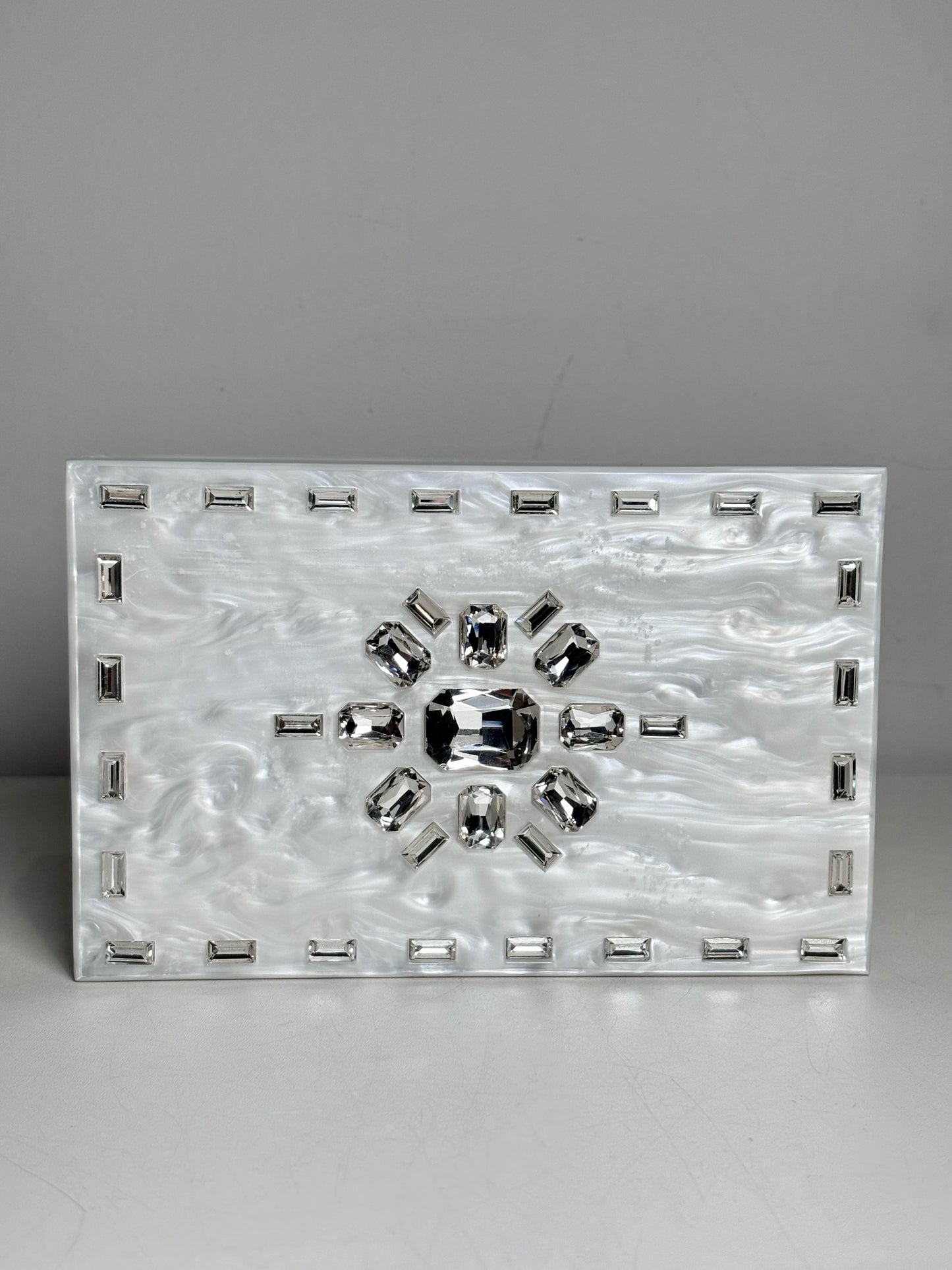 Asha Pearlescent Hardshell Crystal Embel  Pre-owned, NWT White Small Purse