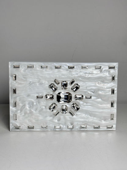 Asha Pearlescent Hardshell Crystal Embel  Pre-owned, NWT White Small Purse