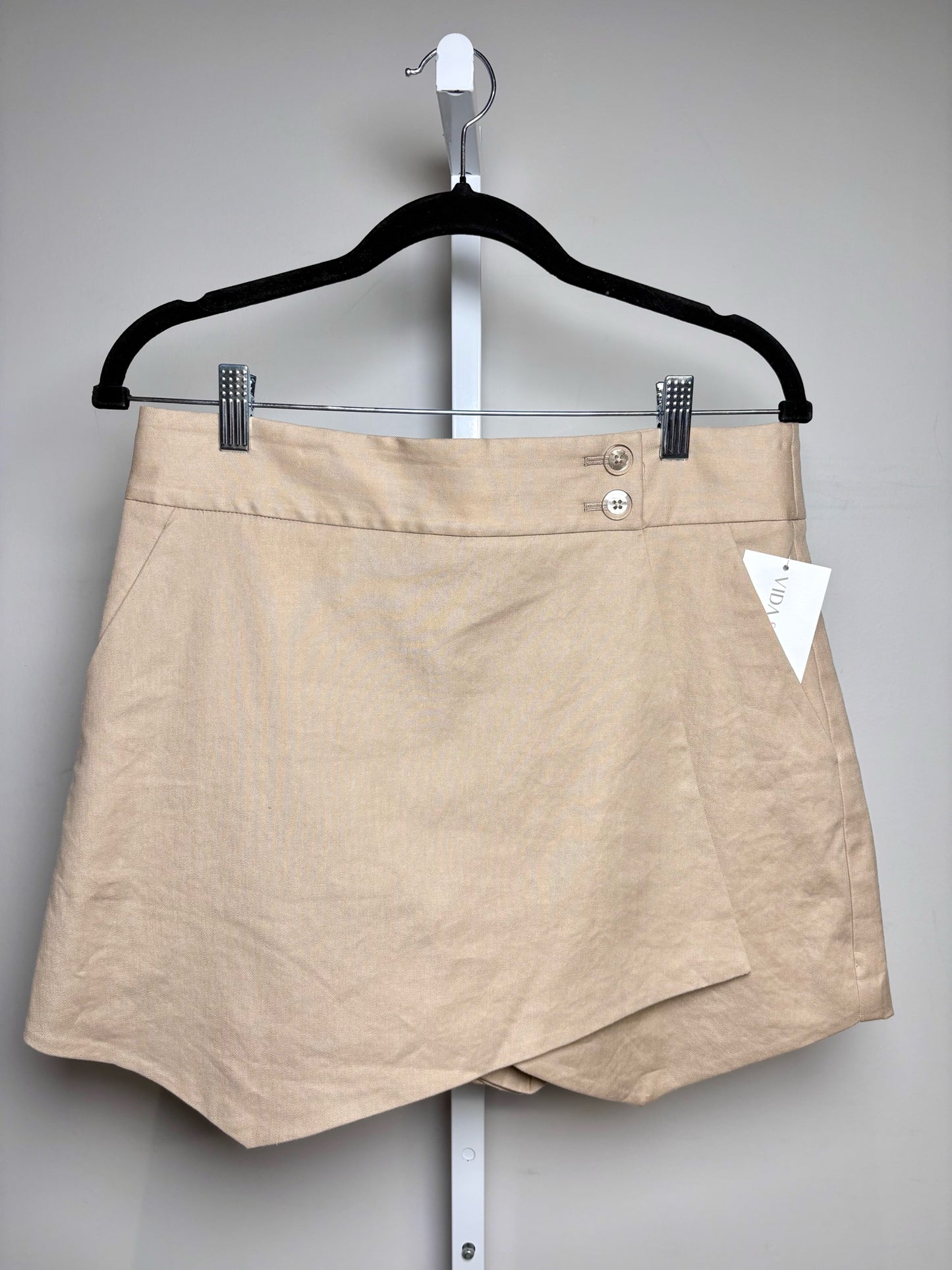 Women Size 8 Veronica Beard Khaki Solid Linen, Cotton Blend Women's Skirt