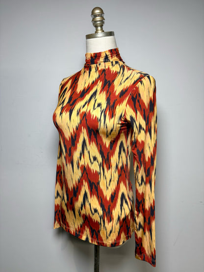 Women's Size M Ulla Johnson Multi-Color Print Stretch NWT Pre-Owned Turtleneck Top