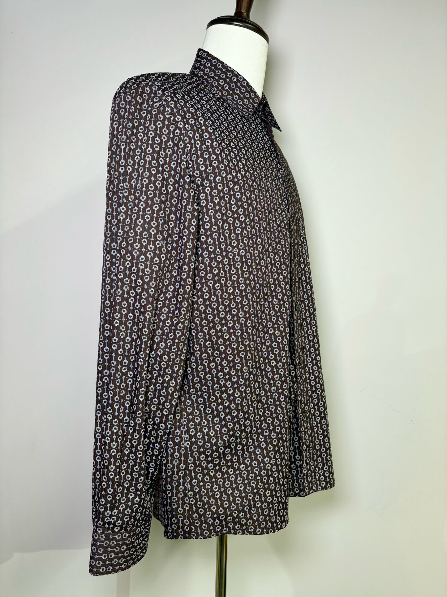 Mens Size 43 Gucci Brown Cotton Horsebit Men's Shirt