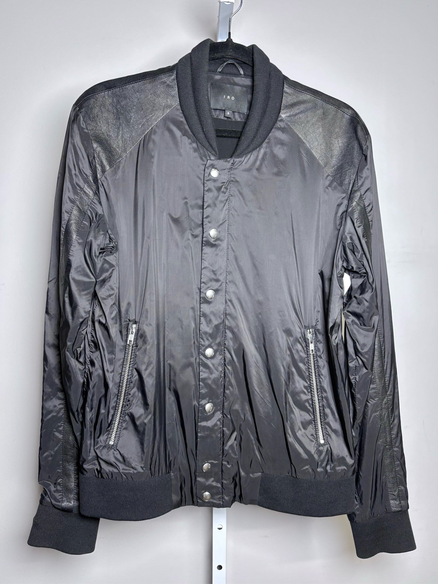 Women Size S IRO Black Solid Nylon, Leather Panels Pre-owned Jacket