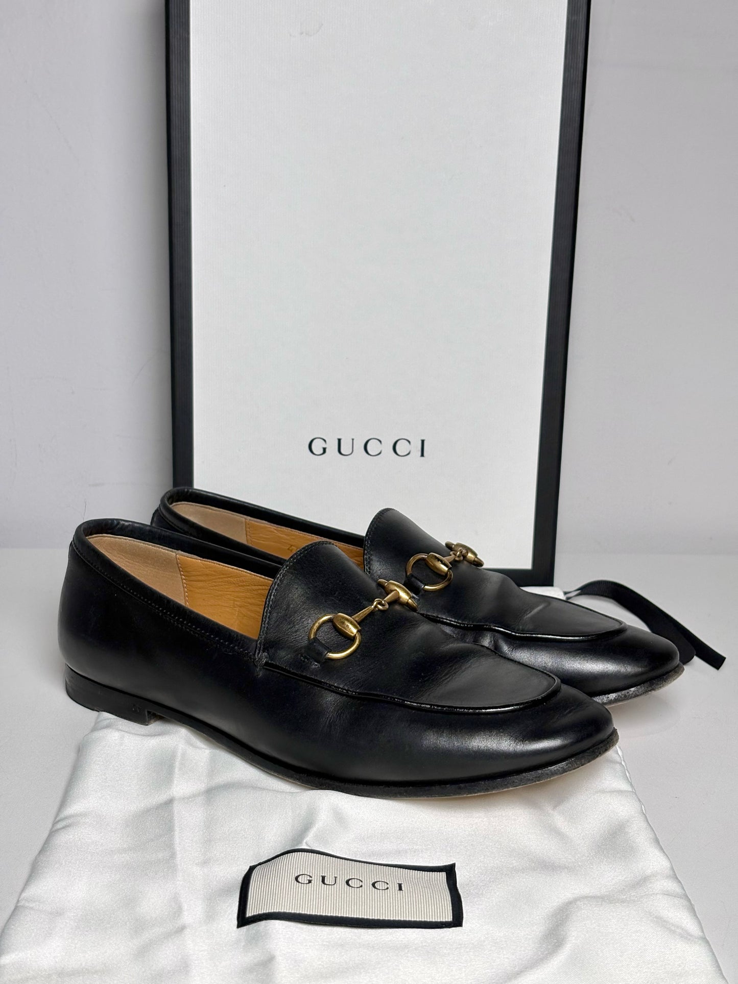 W Shoe Size 36 (5.5/6 US) Gucci Jordaan Black Leather Pre-owned Loafers