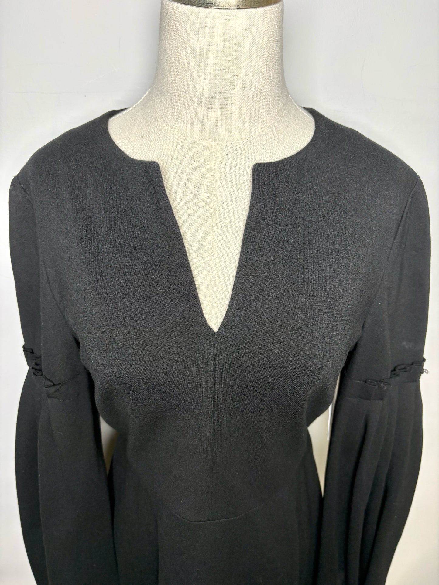 Women Size 6 Tibi Black Ponte' Knit V-neck Poof Sleeves Dress